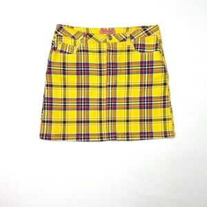Vintage Y2K Signature Yellow and Blue Tartan Plaid Mini Skirt Size Medium